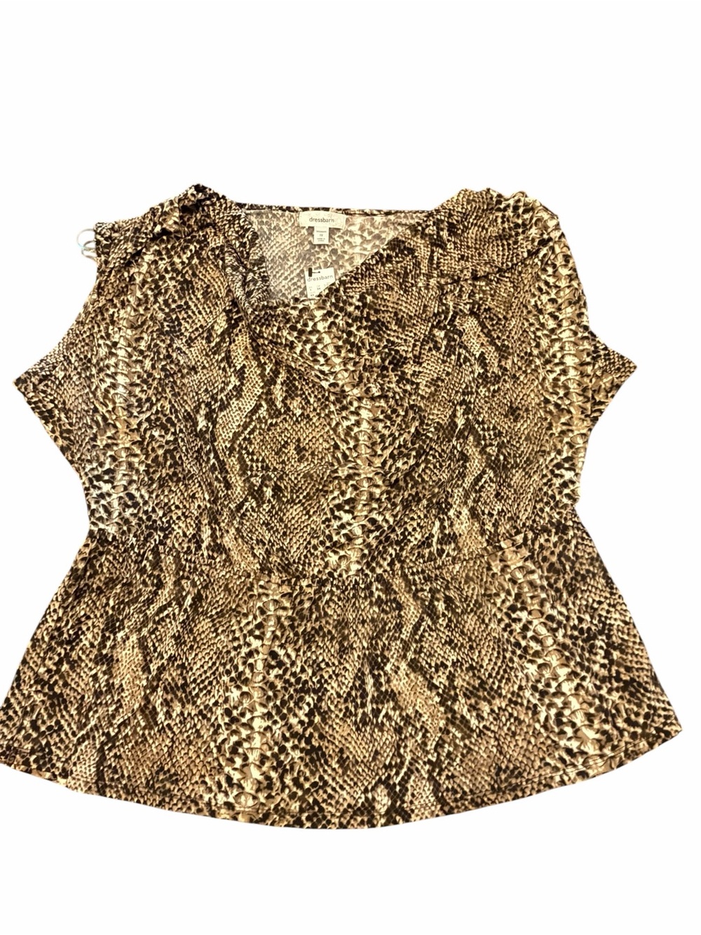 Dress Barn Sleeveless Blouse Snakeskin Brown Black Cowl Neck Elastic Waist 1X